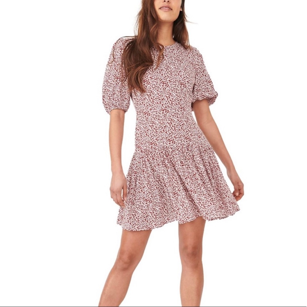 Free People Dancing In The Dark Short Puff Sleeve Open Back Tiered Mini Dress